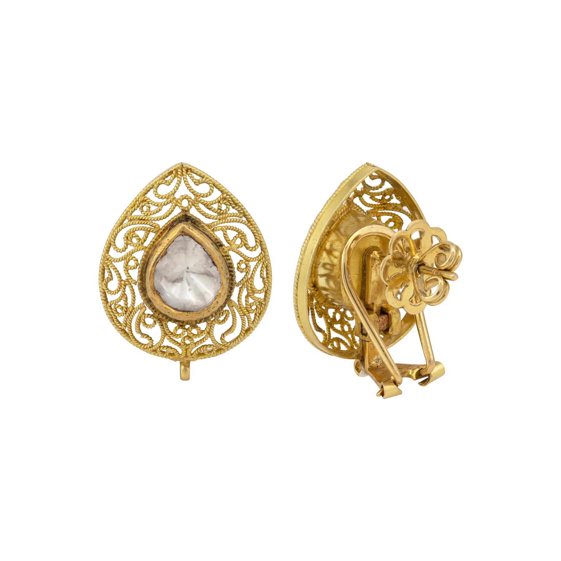 Gold Filigree Polki Stud Earrings